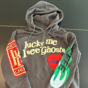 Lucky Me I see Ghosts Gray Hoodie with Colorful Graphics
